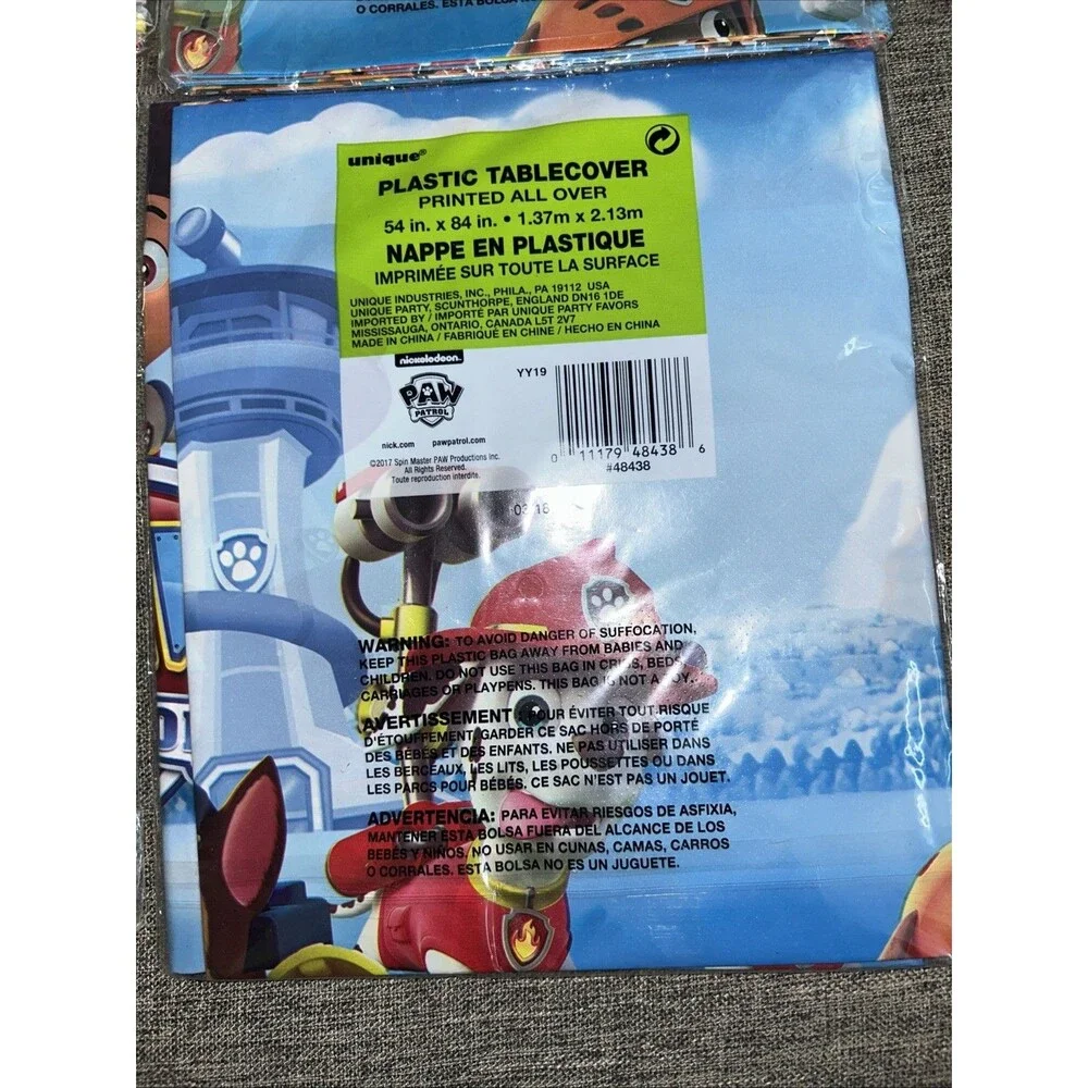 Nickelodeon Paw Patrol Tablecover Party Supplies (Lot of 4) 54 “x 84” New In Pkg
